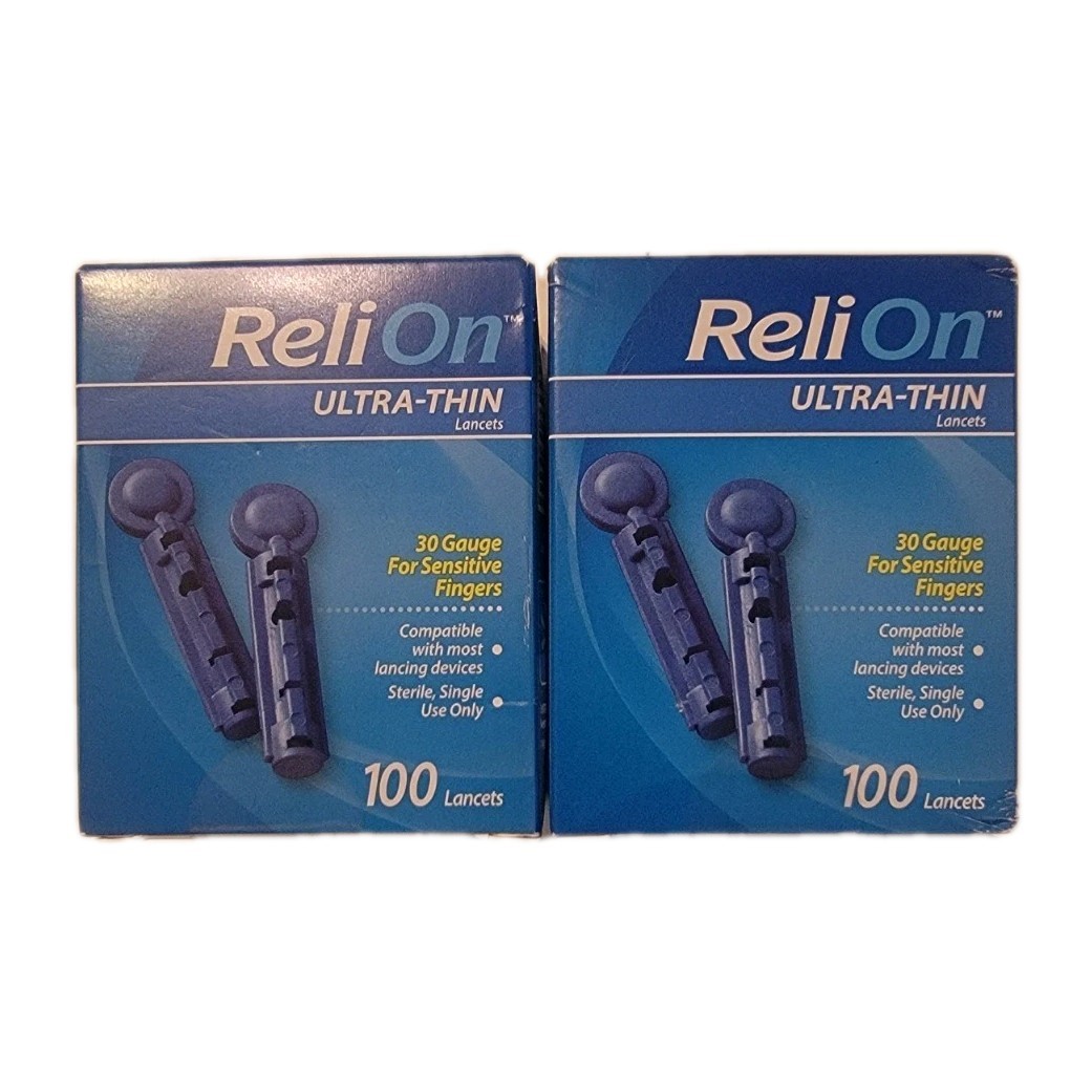 Lot Of 2 ReliOn Ultra Thin Lancets 100ct Each 30 Gauge Sterile Single Use NIB