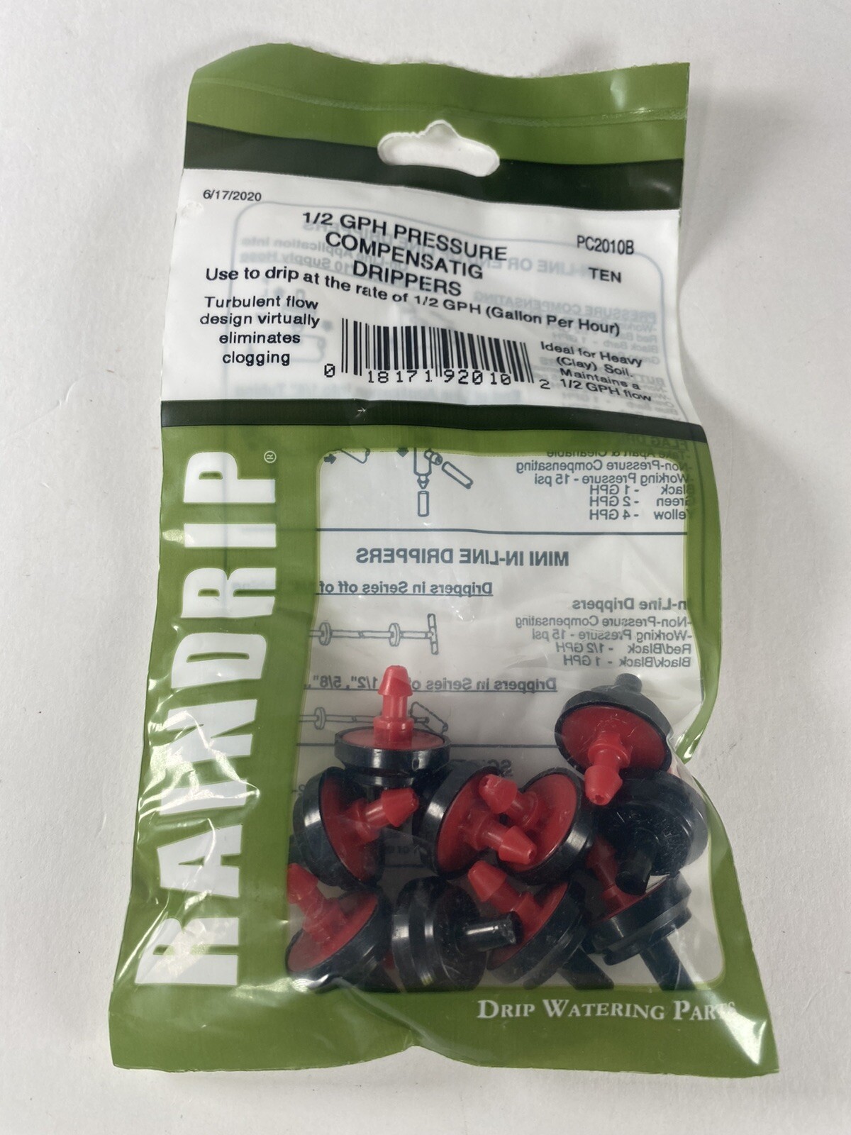 10pk Raindrop 1/2 gph pressure compensating drippers Irrigation LPC2010B Style E