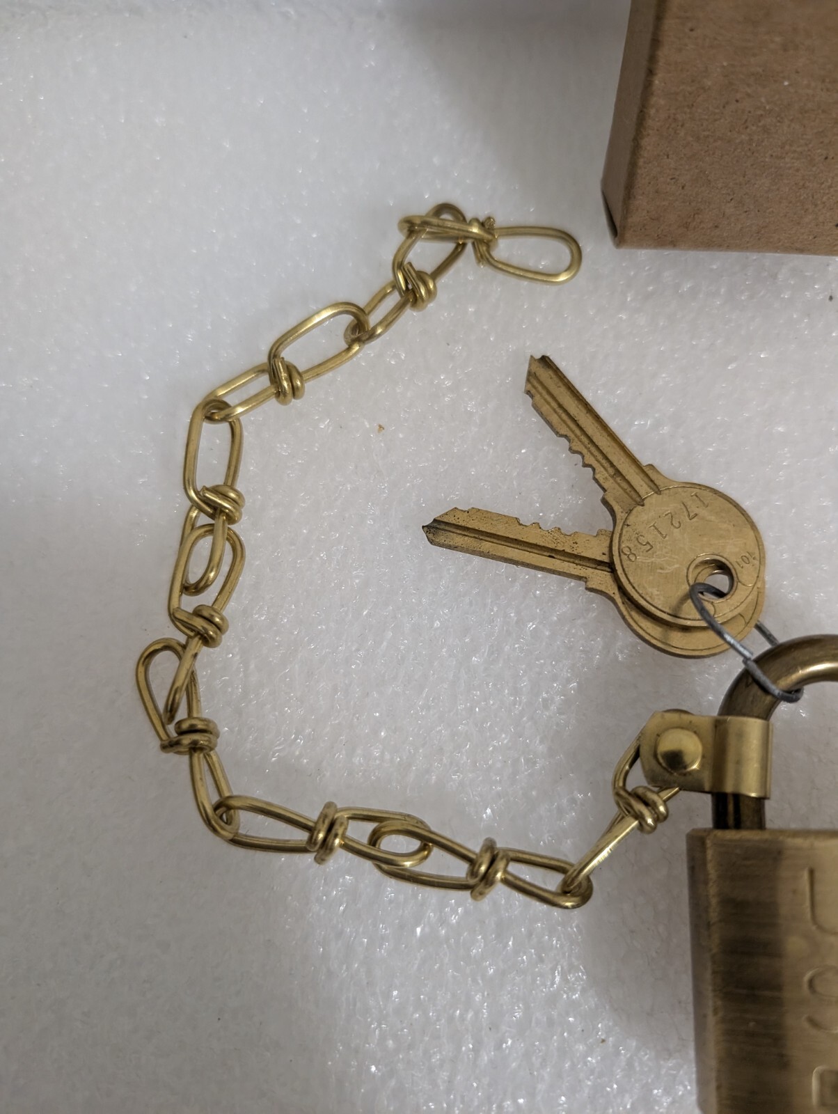 U.S. Eagle Pad Lock Military Issued Solid Brass with Two Keys and Chain Vtg