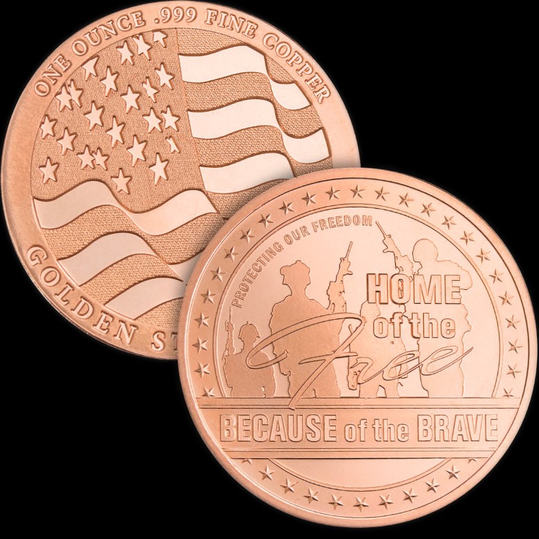1 Oz. Solid .999 Fine Copper Round - Because of the Brave - Golden State Mint