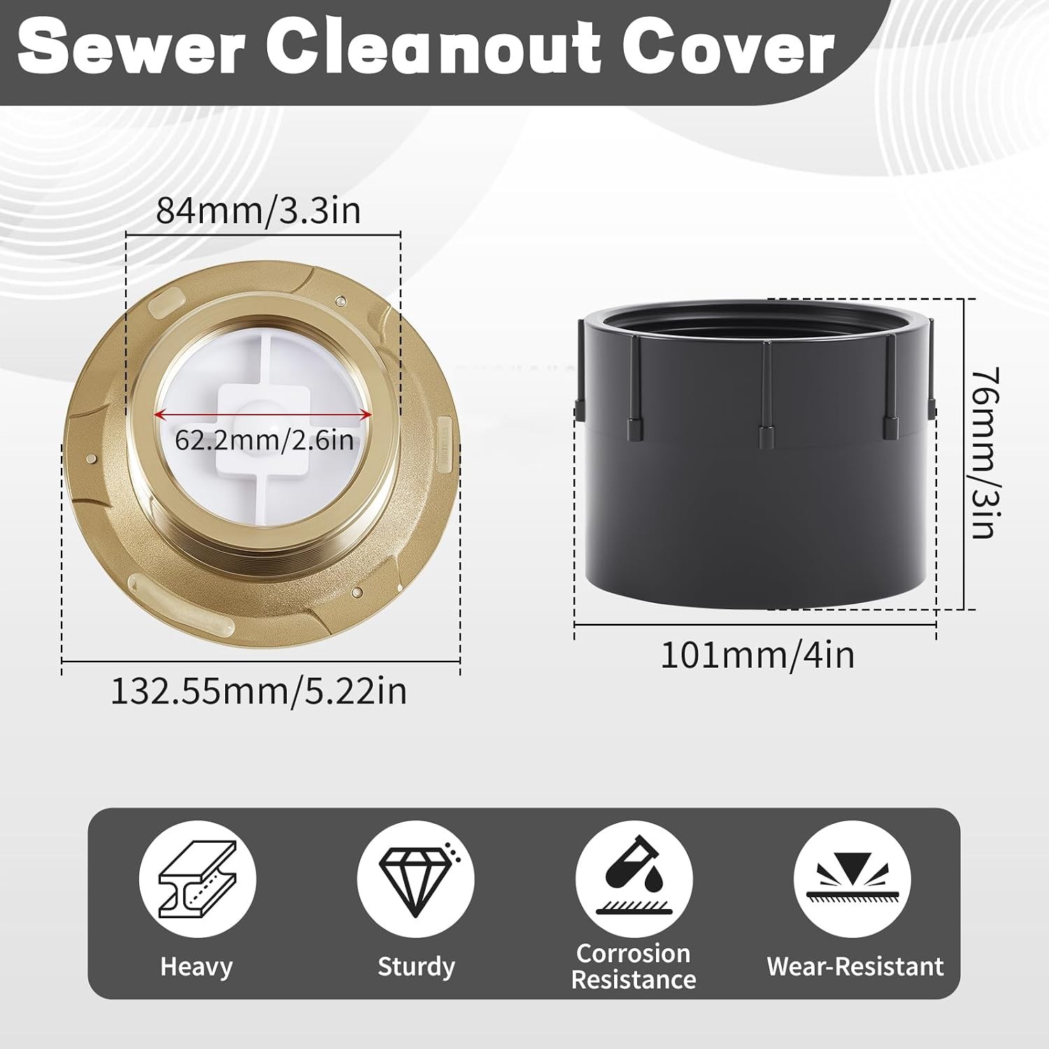 1 Pcs Adjustable Floor Cleanout, 3-Inch ABS Wheel Connection Height-Adjustable,