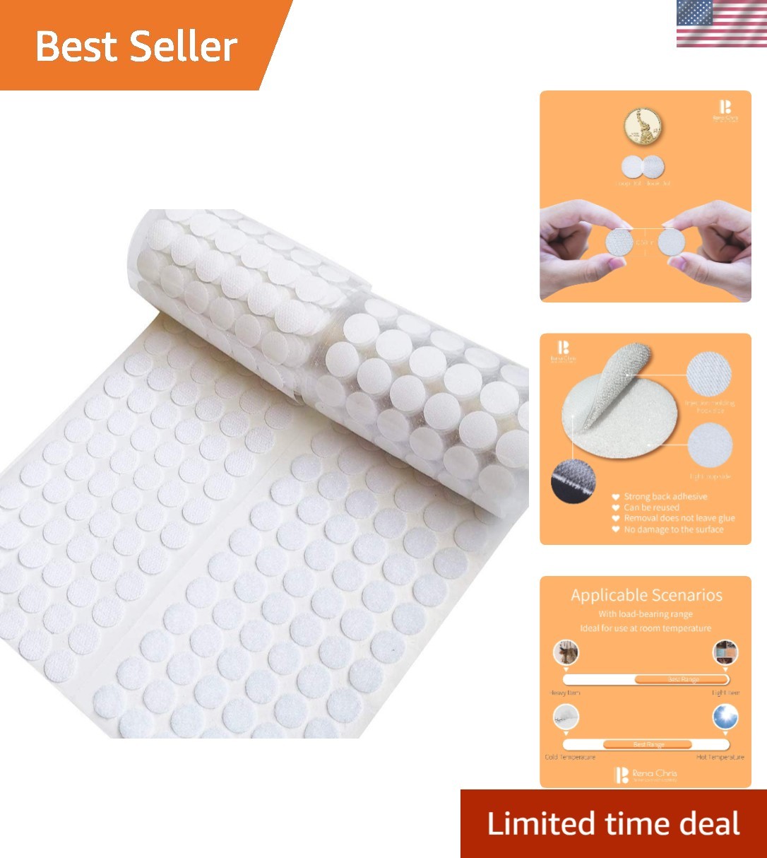 1000 Pcs 500 Pairs Self Adhesive Hook and Loop Dots, 0.59" Waterproof Nylon S...