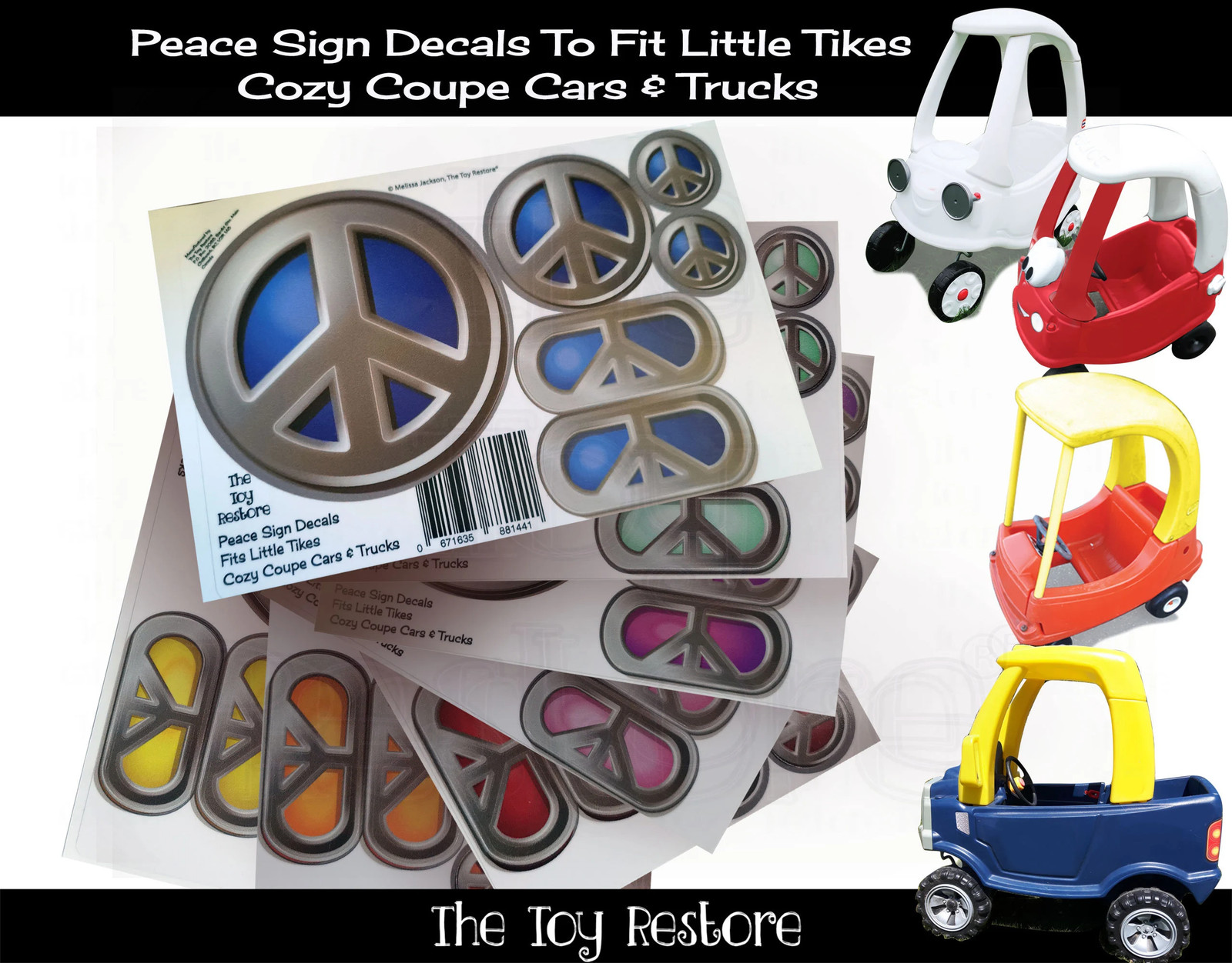 Toy Restore Peace Car Truck Replacement Stickers fits DIY Little Tikes, Step2 VW