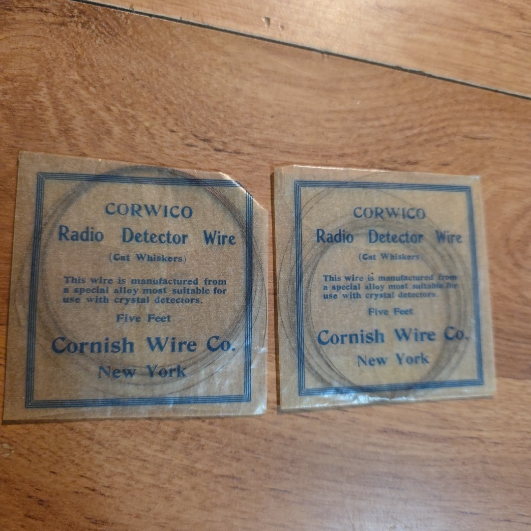 2 Vintage NOS Corwico Radio Detector Wire Cat Whiskers 5 Feet crystal Cornish