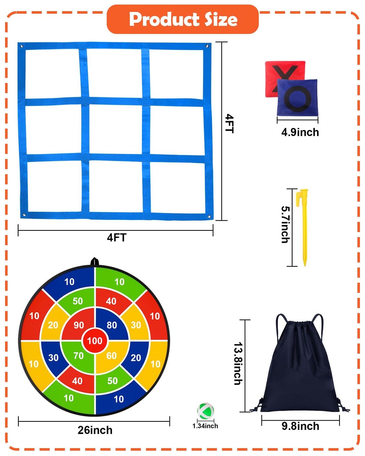 Giant Tic Tac Toe Outdoor Games, Bean Bag Toss Games, 26" Dart Board Game Dou...