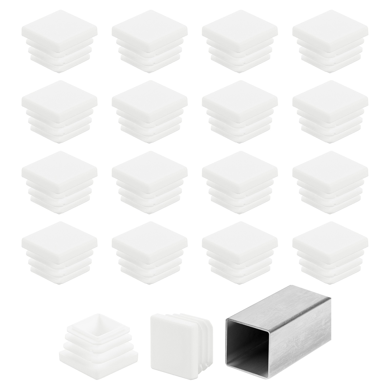3/4" (20mm) Square Tubing End Caps, 50 Pcs Hole Plug Insert for Tubing, White