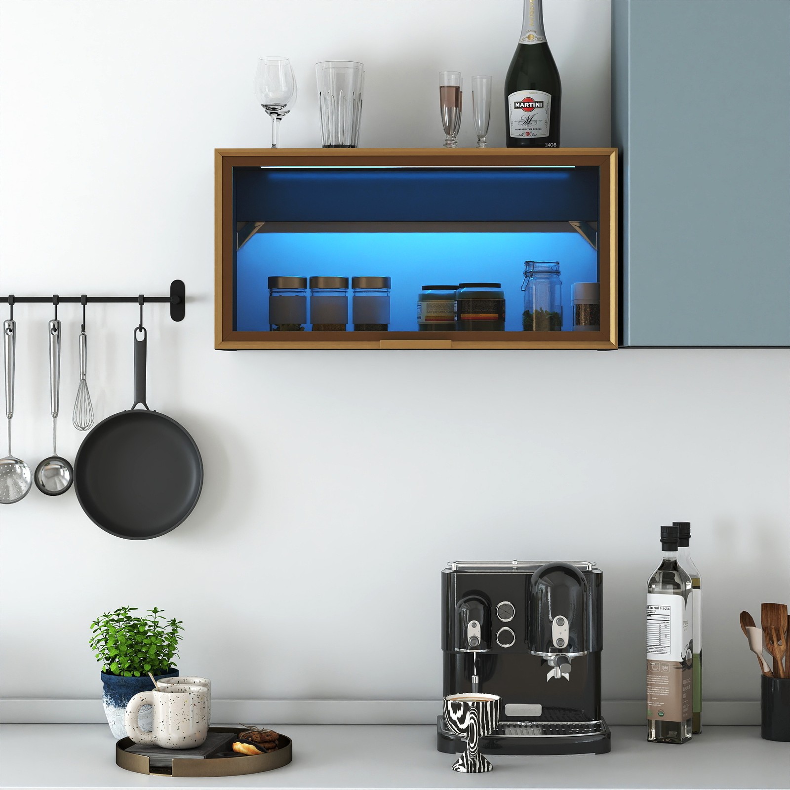 Large-Capacity Spice Rack Wall Mounted Storage Cabinet, Black Hanging Kitchen