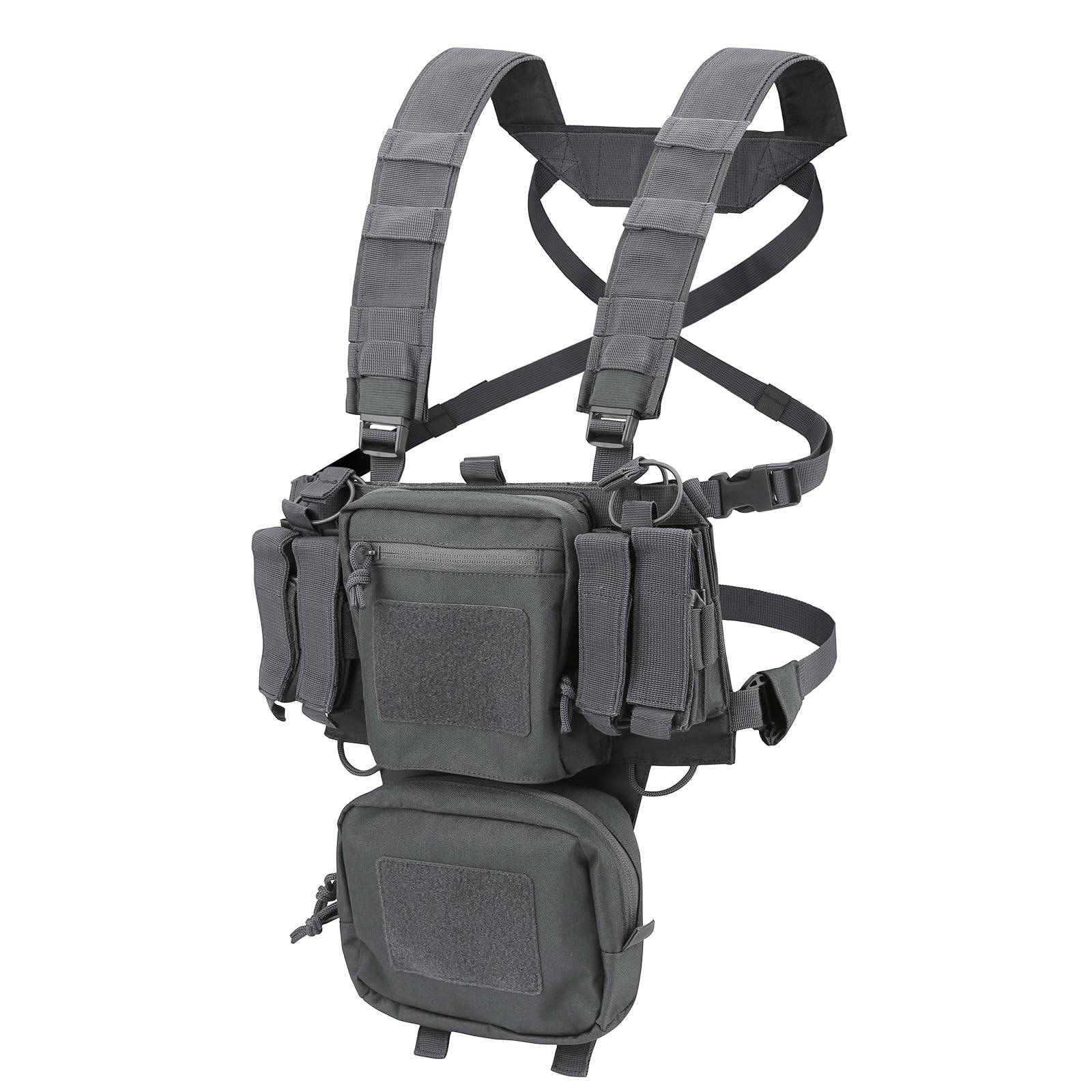 Tactical Chest Rig with Mag Pouches Lightweight Tactical Vest (Grey)