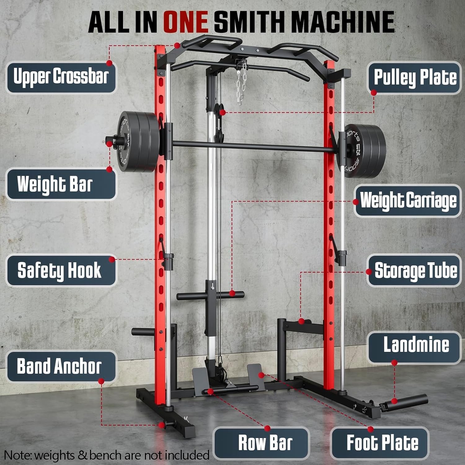 Smith Machine, Multi-Function Power Cage w/ Lat Pull Down System Workout Machine