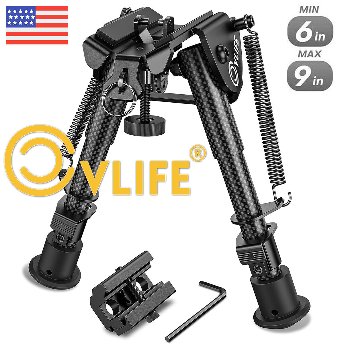 Hunting 6-9" Rifle Bipod Spring Return w/Picatinny Rail Mount Adapter Shockproof