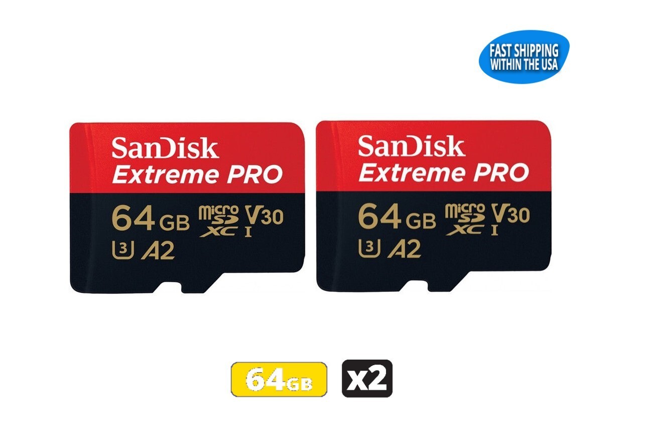 Sandisk 64GB Extreme Pro Micro SD Memory Card SDSQXCU-064G-GN6MA Class 10 2 Pack