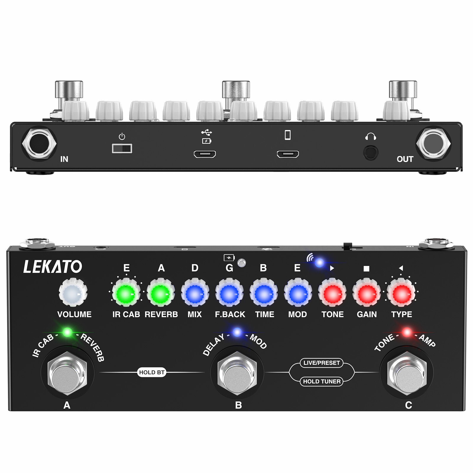 Professional Multi Effects Guitar Pedal IR Loading Rechargeable Amp Model BT 5.0
