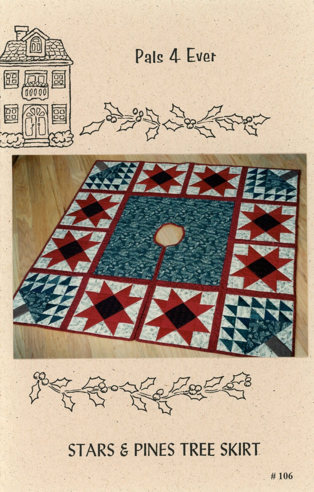 STARS & PINES TREE SKIRT Christmas Quilt Decor by Pals 4 Ever #106 Vintage 90s