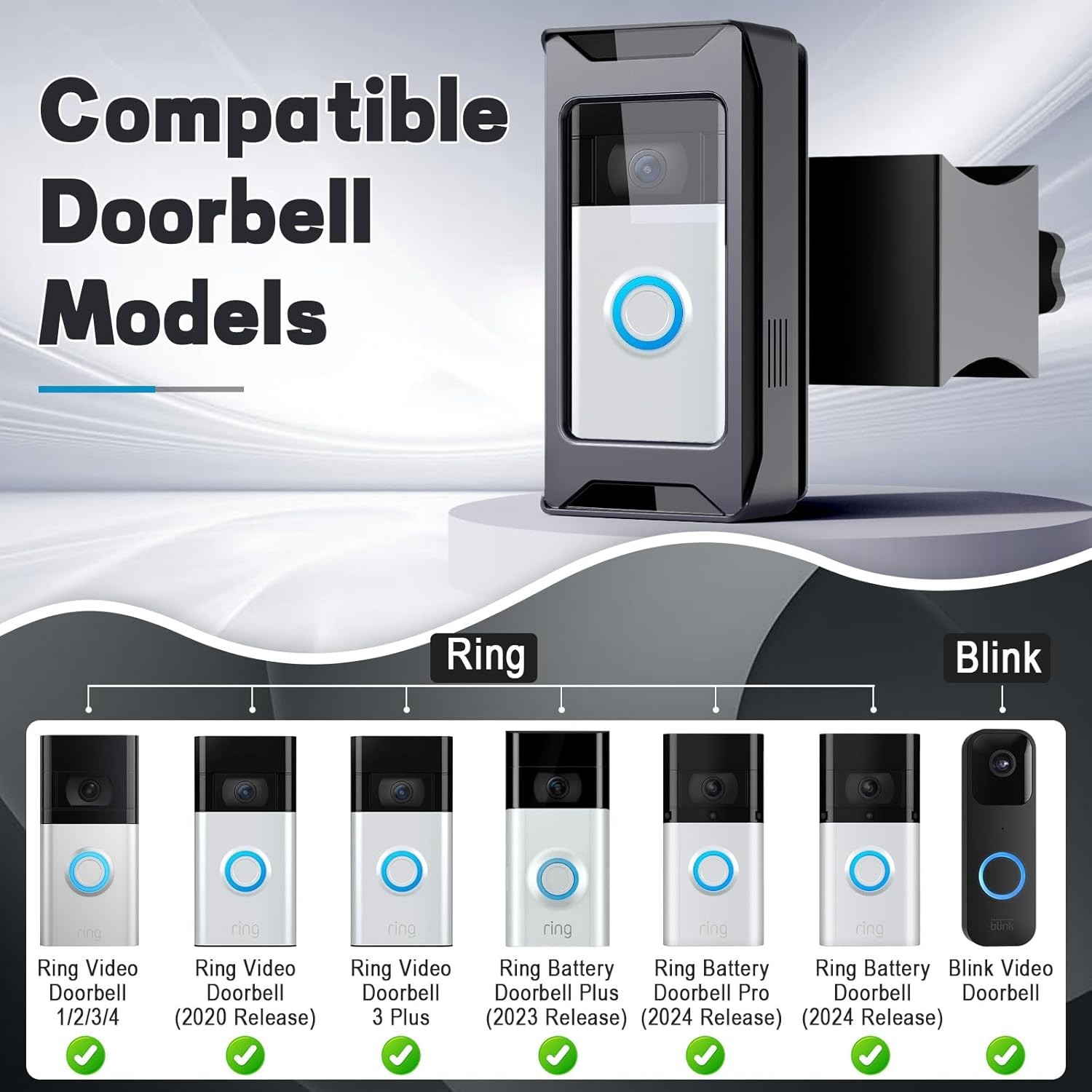 Anti-theft Video Doorbell Mount Adjustable Bracket Compatible with Ring & Blink