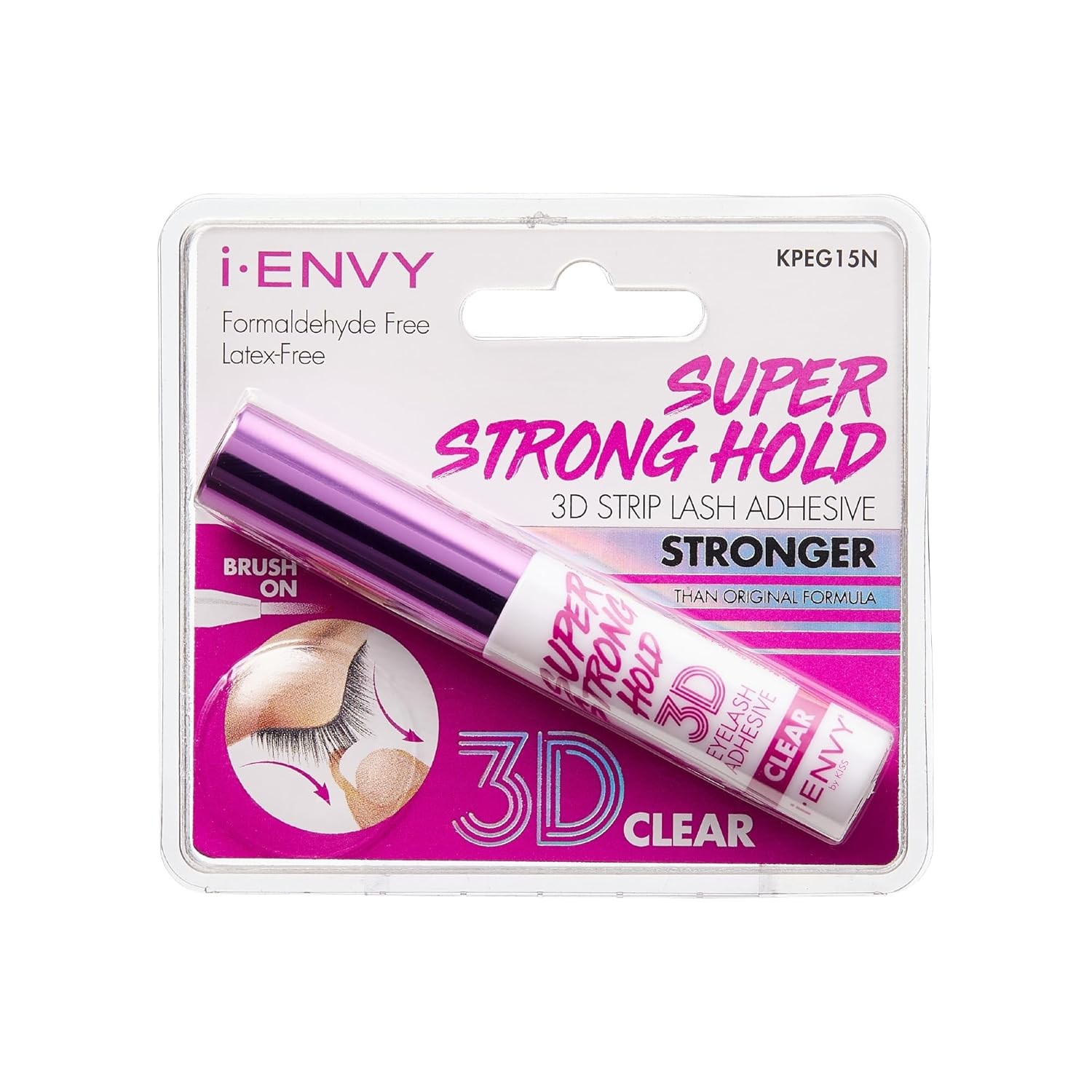 Hold 3D Strip Lash Glue (Clear), Waterproof Brush-On False Eyelash Adhesive,