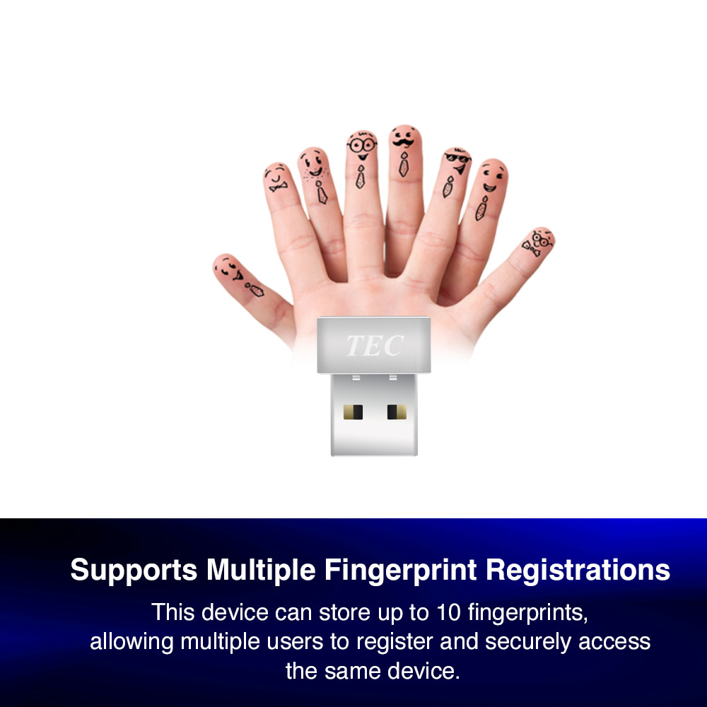 TEC SecureTouch TE-FPA3-MC USB Fingerprint Passkey Reader Windows 11/10 Hello