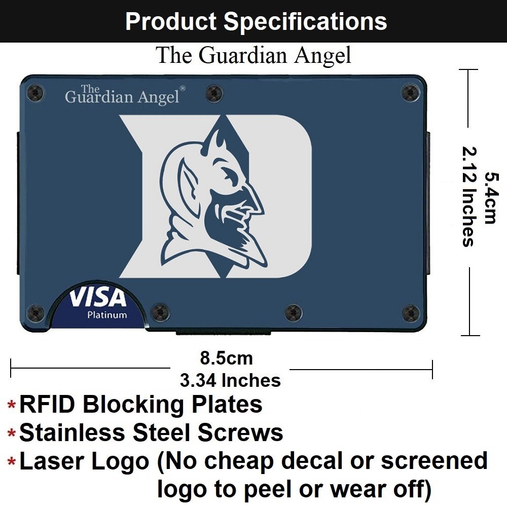 Duke Blue Devils Engraved Titanium Blue RFID Blocking Wallet w Clip D7