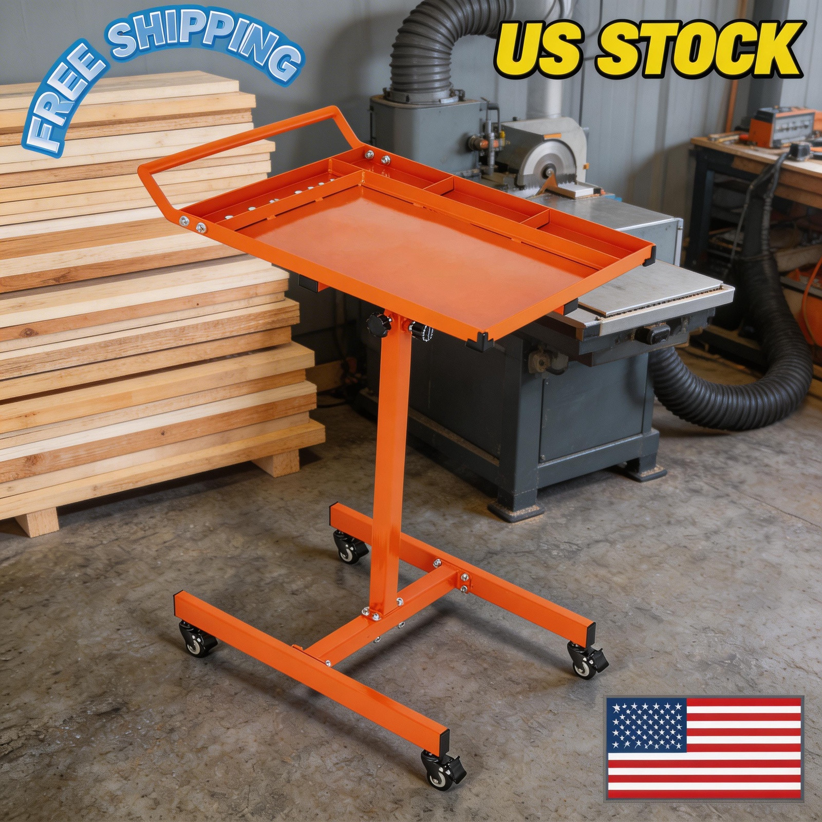 Wheels, Heavy Duty Mobile Tool Table AdjustabLE Steel Portable with Workbench