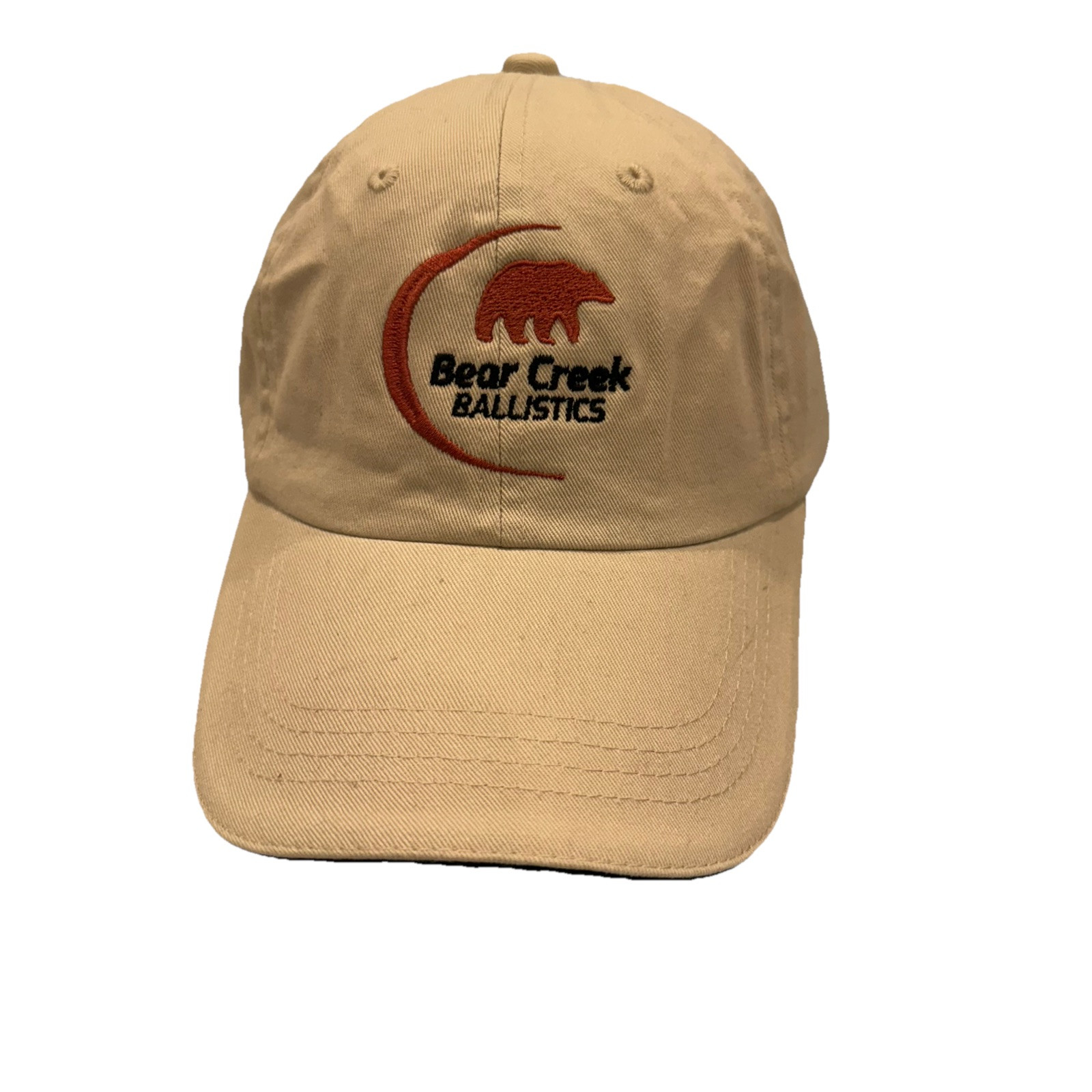 Bear Creek Ballistics in Red on Bone Colored Hat Cap Hook Loop Cotton EUC