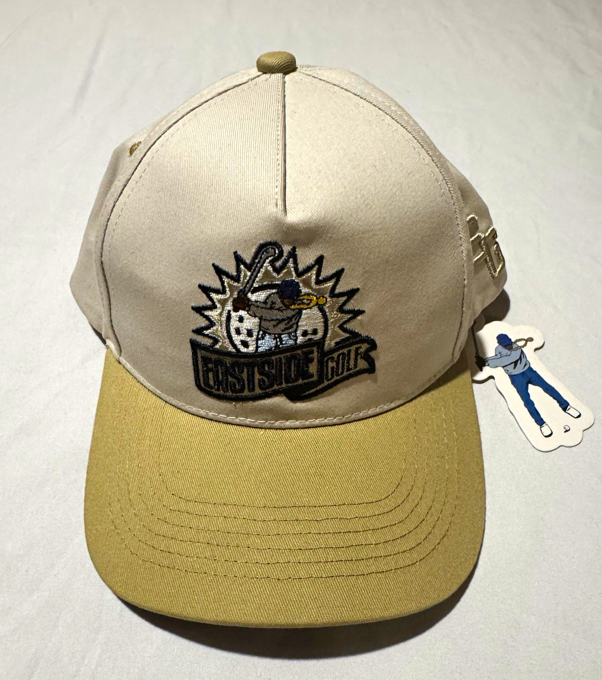Eastside Golf 5-Panel 2-Tone Golf Hat Beige/Khaki Adjustable Embroidered Logo
