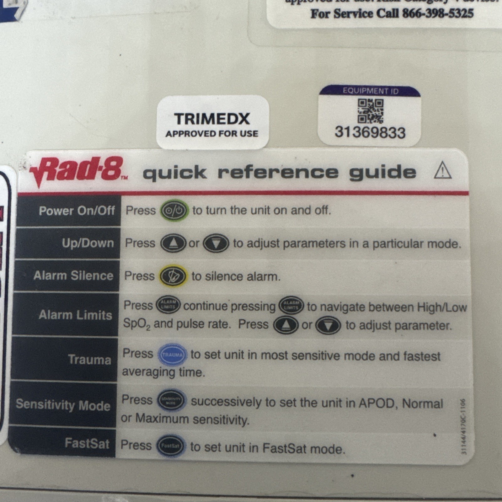 MASIMO RAD 8 PULSE OXIMETER / N0 BATTERY. Untested. Used