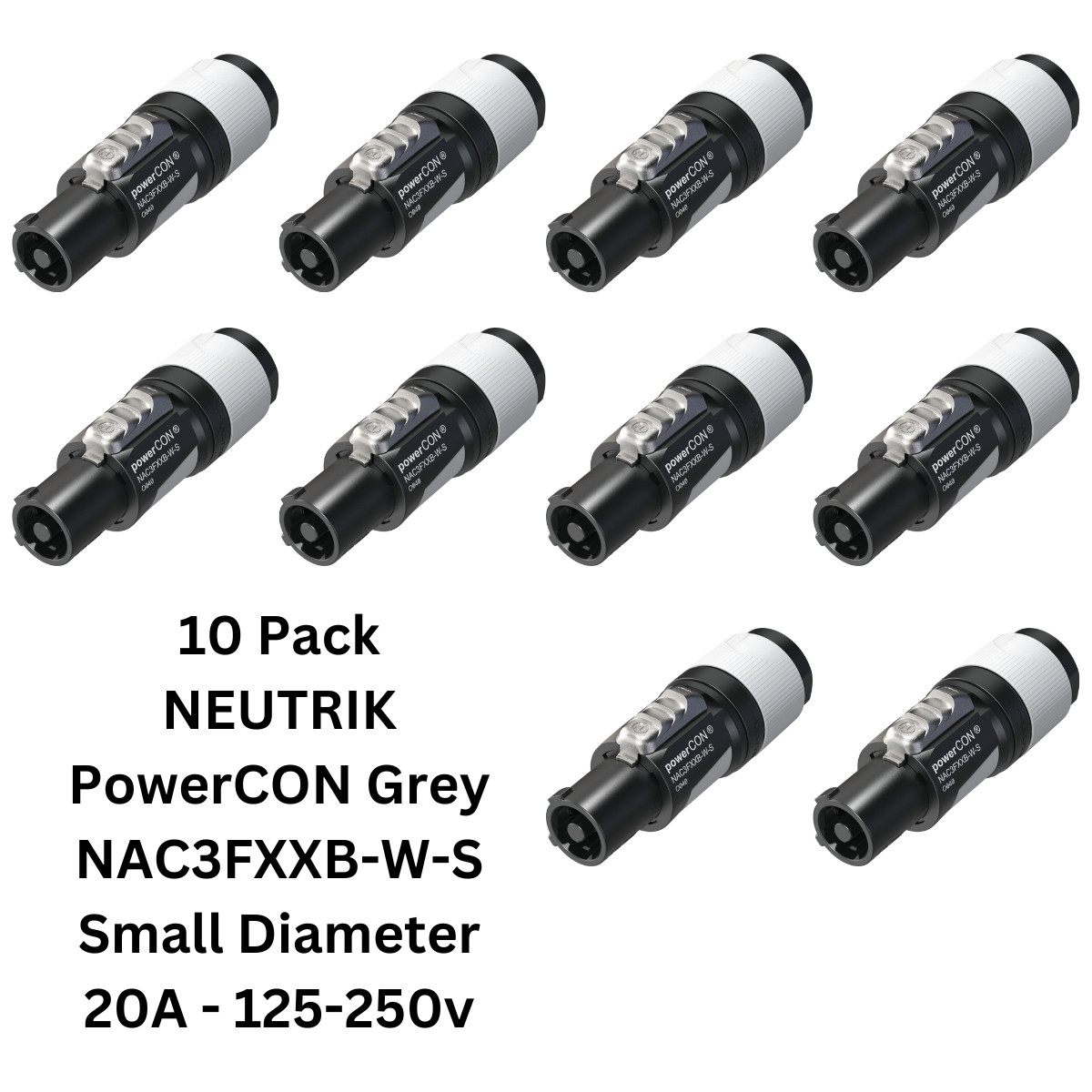 10x Pack NEUTRIK PowerCON NAC3FXXB-W-S Output 3 Conductor 6-12mm NAC3FCB Grey