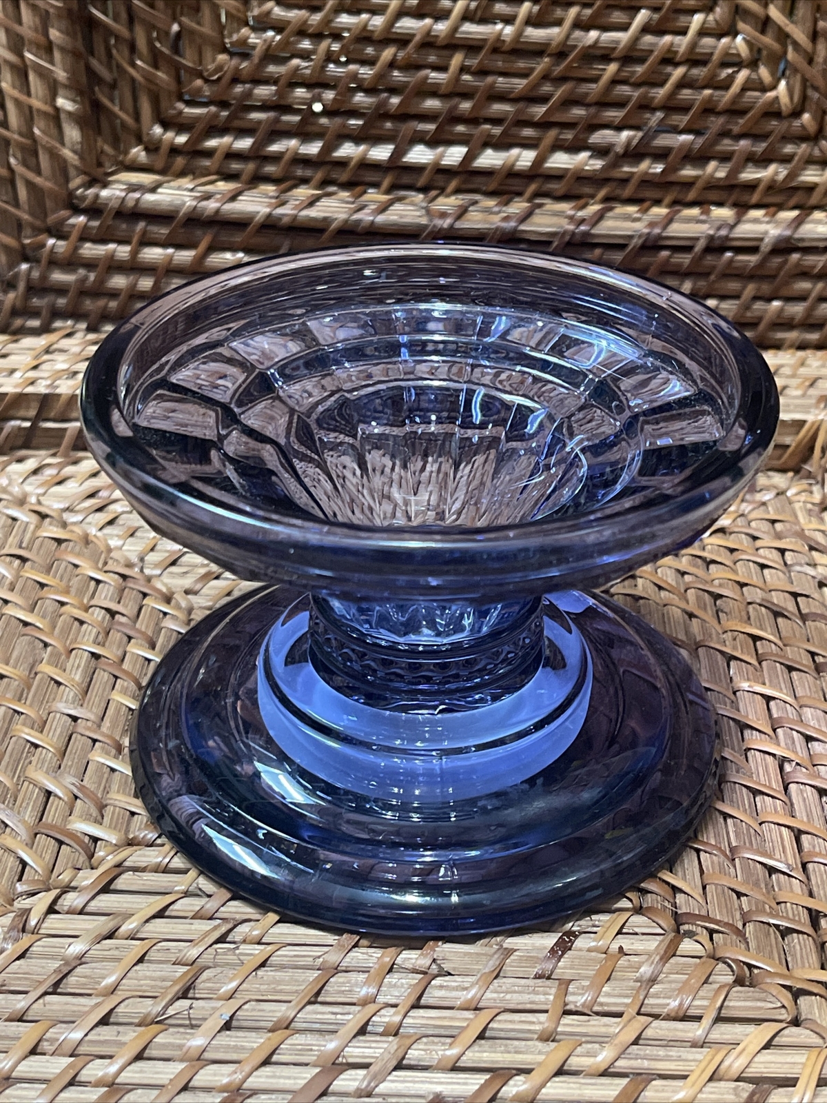 Bath & Body Works Fancy Glass Pedestal 3-Wick Candle Holder Pedestal Purple FLAW