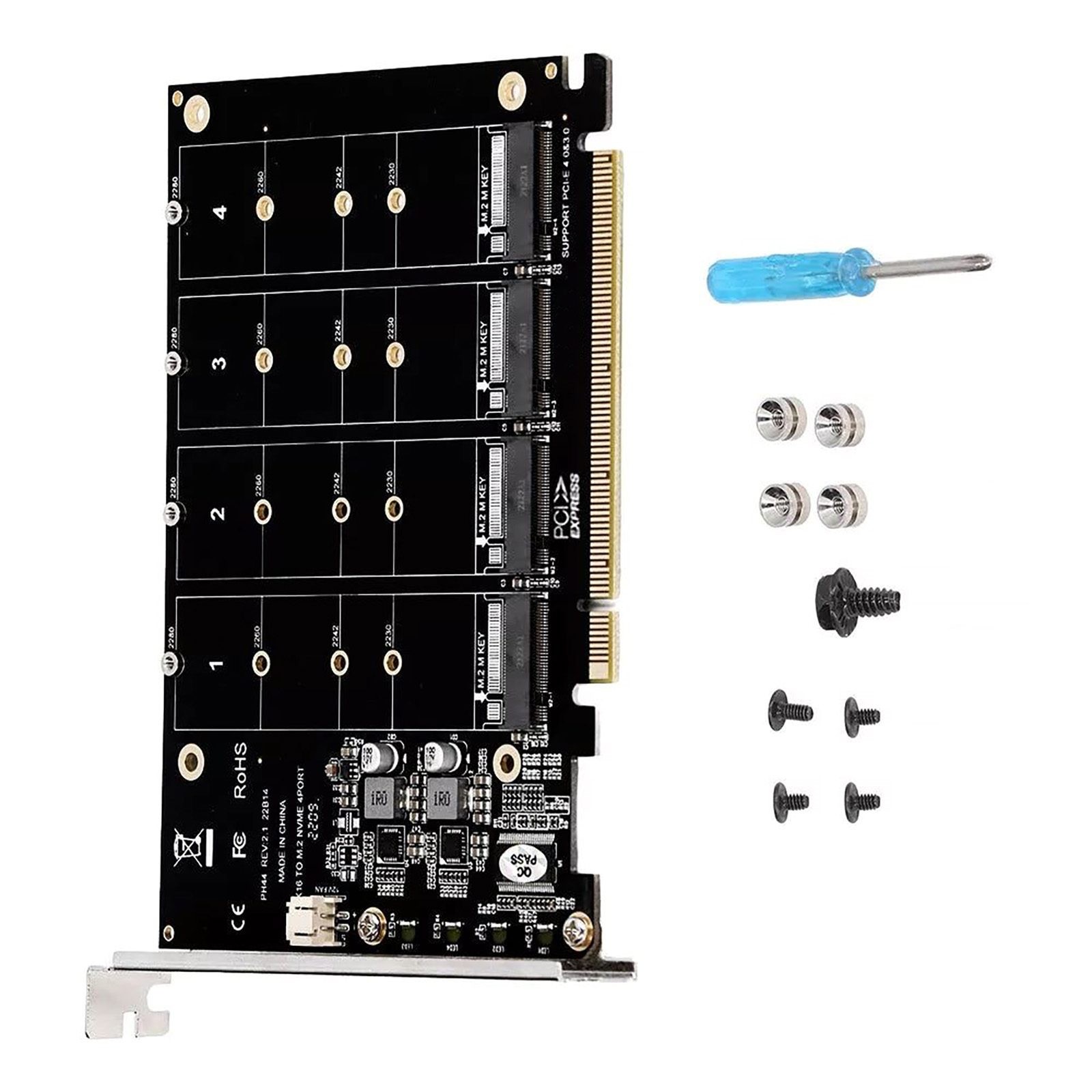 4Port M.2 M Key SSD To PCIE X16 Adapter PCIE 3.0/4.0 To NVME Host Expansion Card
