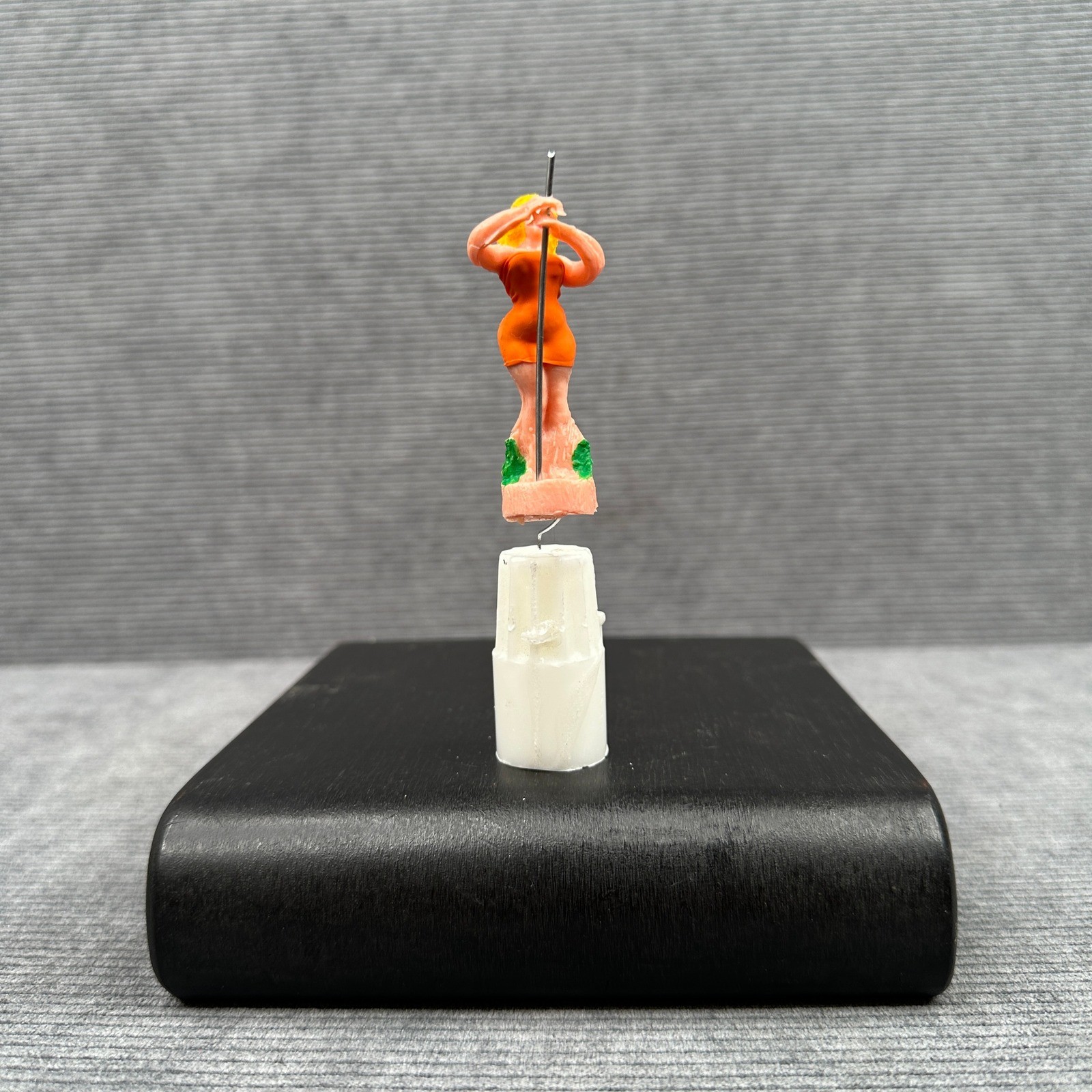 Miniature Diorama Figurine Blonde Woman in Orange Dress Pole Dancer 1.25 Inch