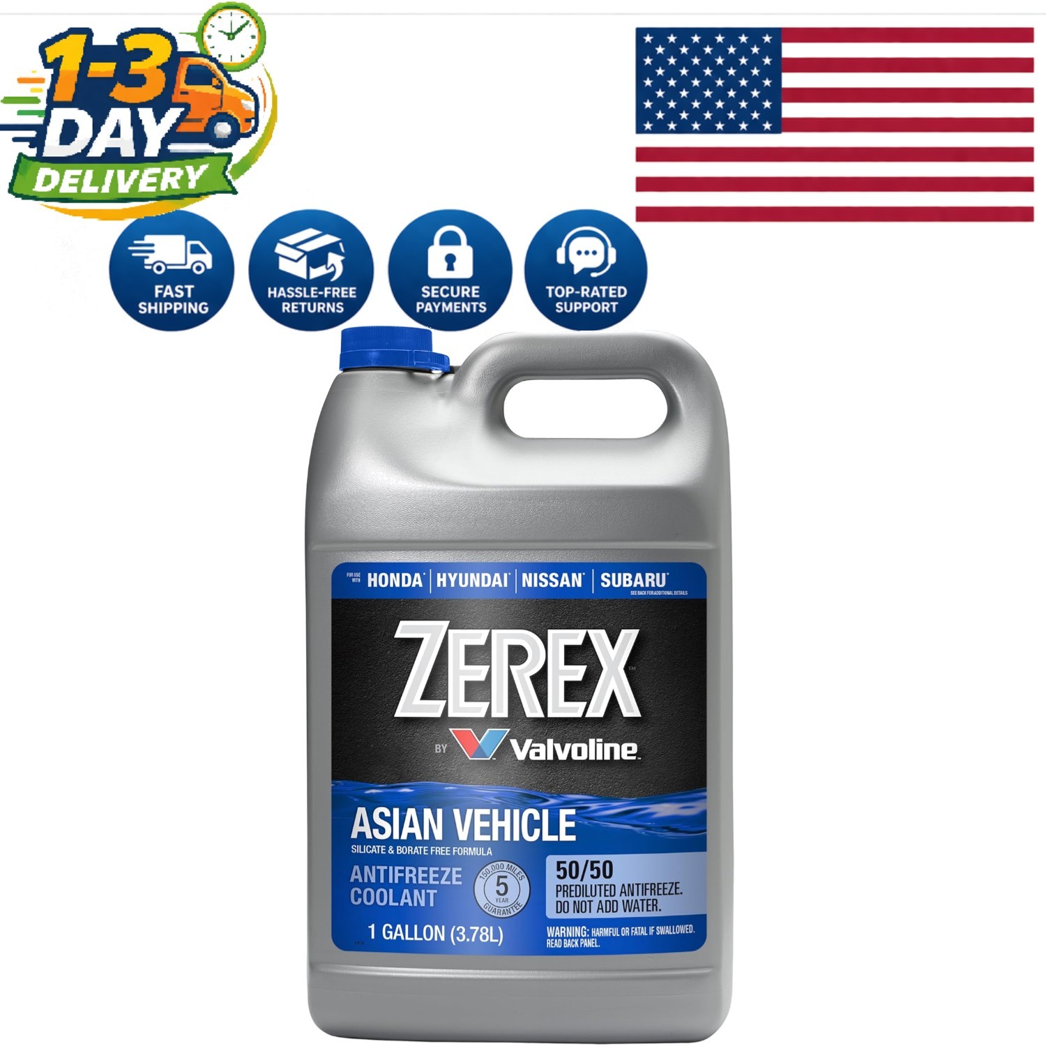 Ready-to-Use 1 Gallon Antifreeze/Coolant – Borate & Silicate Free for Asian Cars