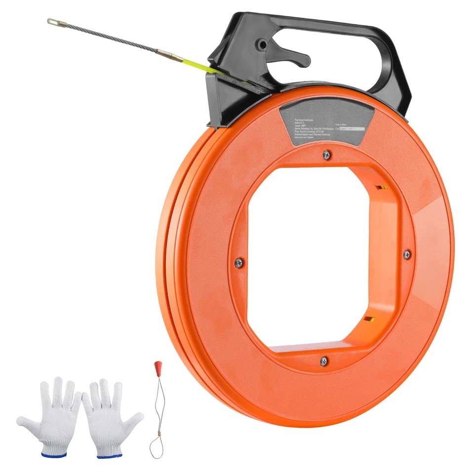 Fish Tape Wire Cable Line Puller 100ft 3/16in Fiberglass High Plastic Case