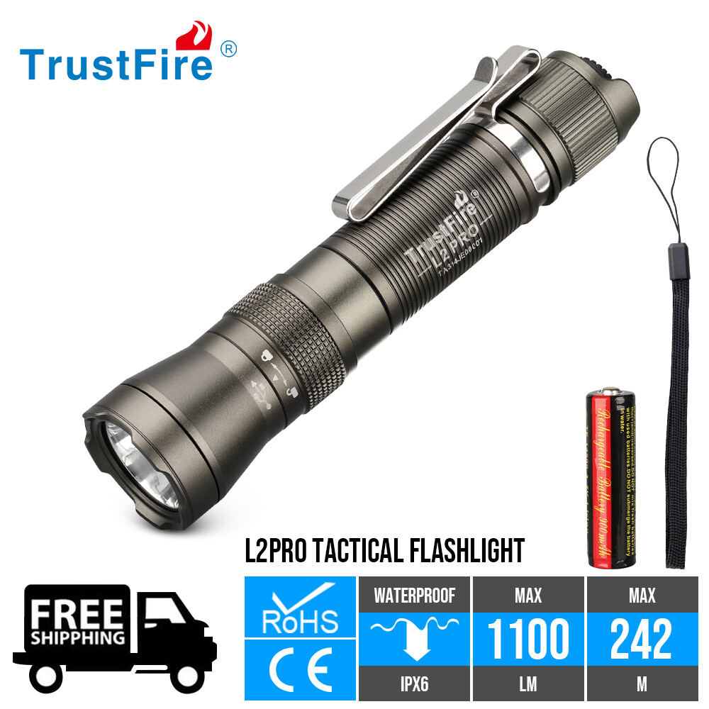 Trustfire L2PRO Tactical EDC Flashlight Rechargeable LED Torch Clip Flashlight