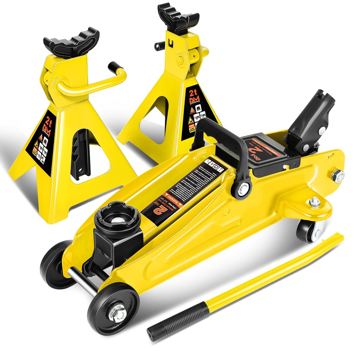11"-17" Adjustable 4000lbs Capacity Hydraulic Yellow Floor Jack + Jack Stands