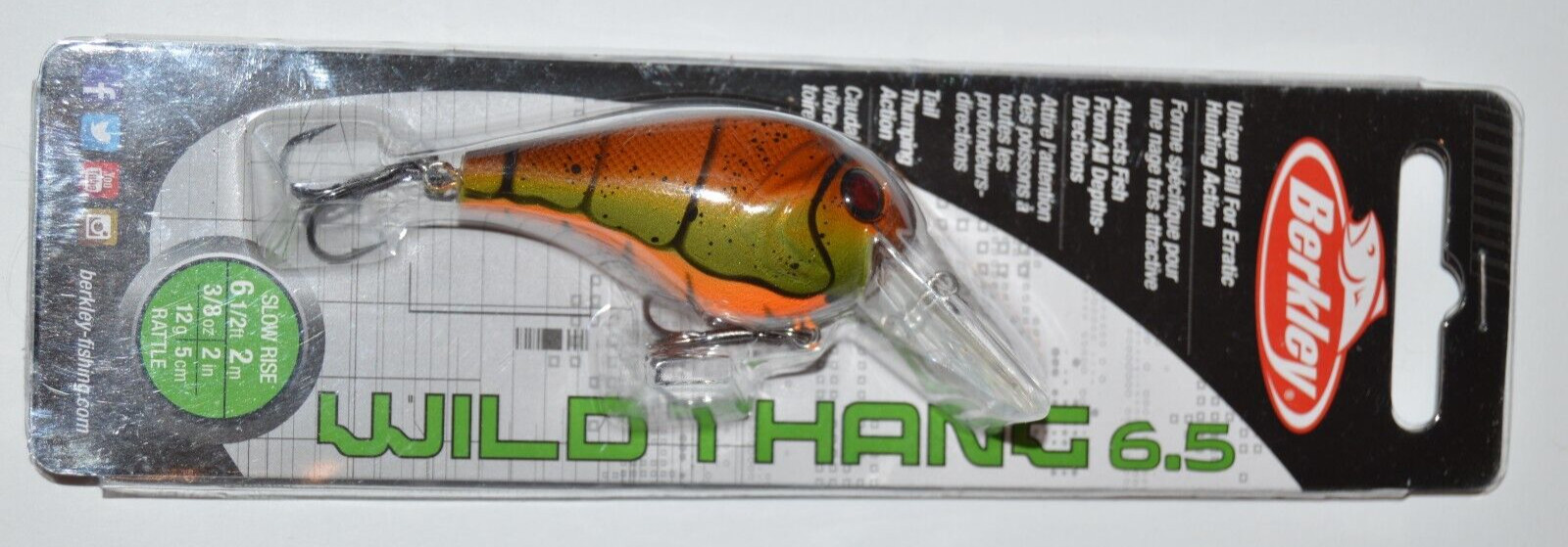 berkley wild thang 6.5 slow rise bass crankbait rattles 3/8oz vintage craw