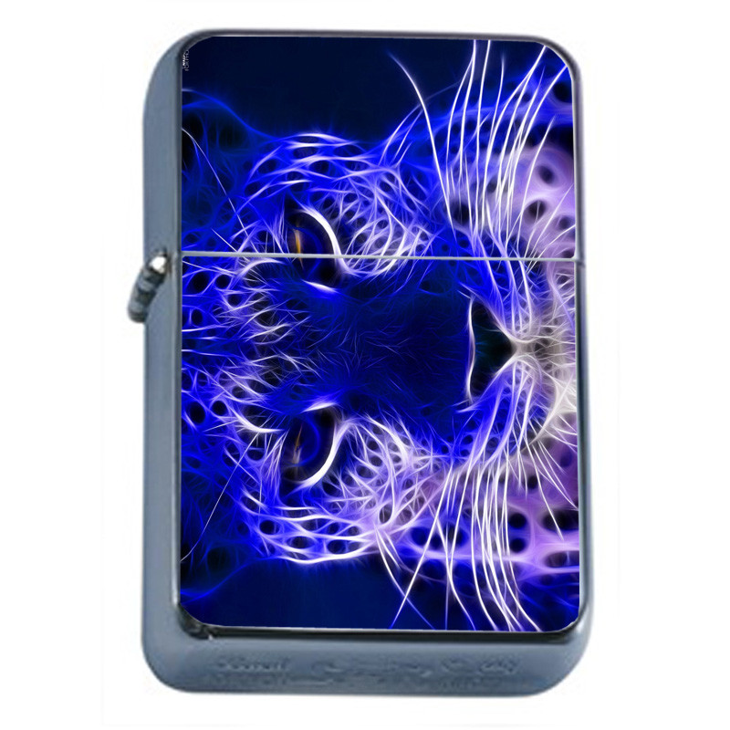 Neon Fractal Leopard Em1 Flip Top Oil Lighter Wind Resistant
