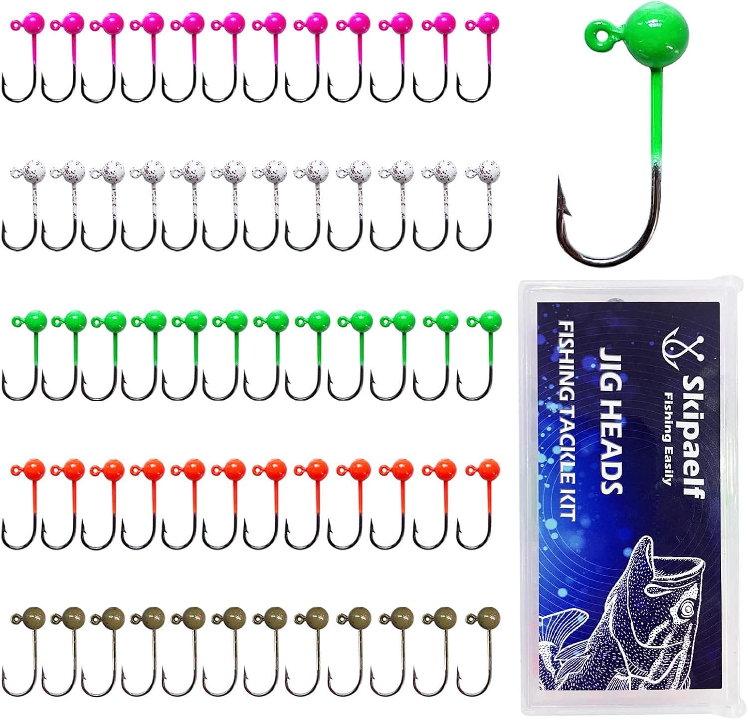 Fly Tying Jigs Kit,Small Jig Heads for Fishing,60pcs Round Ball 1/16oz