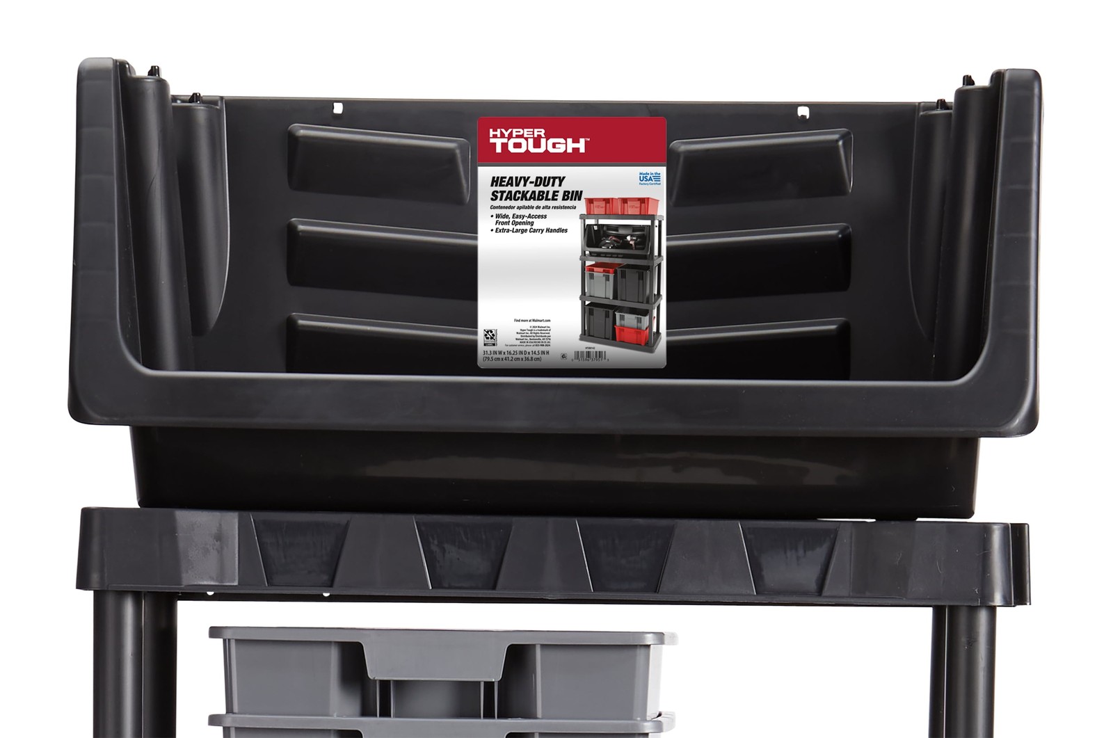 2 pack Heavy Duty Nesting Plastic Stack Bin Black