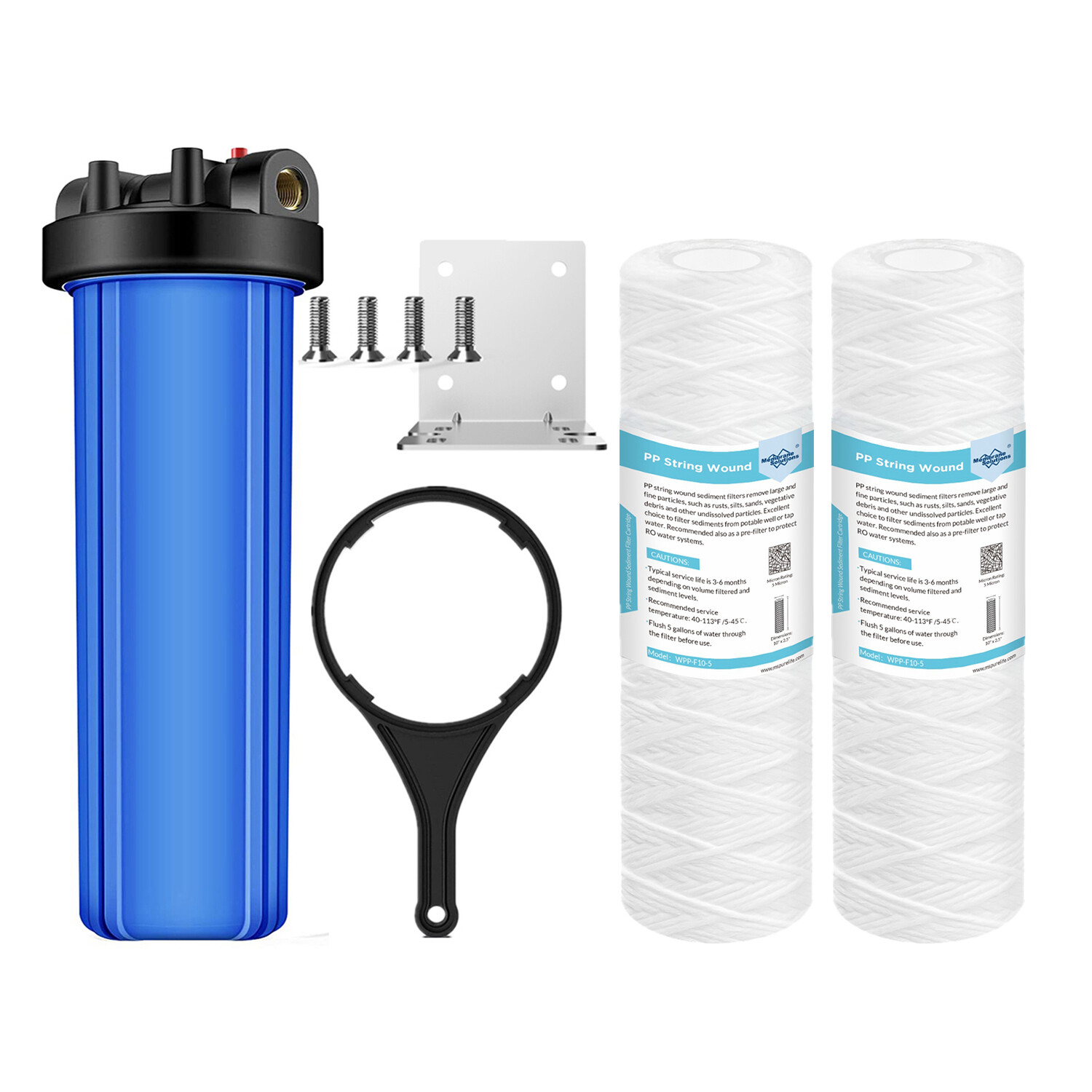 20 Inch Whole House Water Filter Housing System &2PCS String Sediment Filtration
