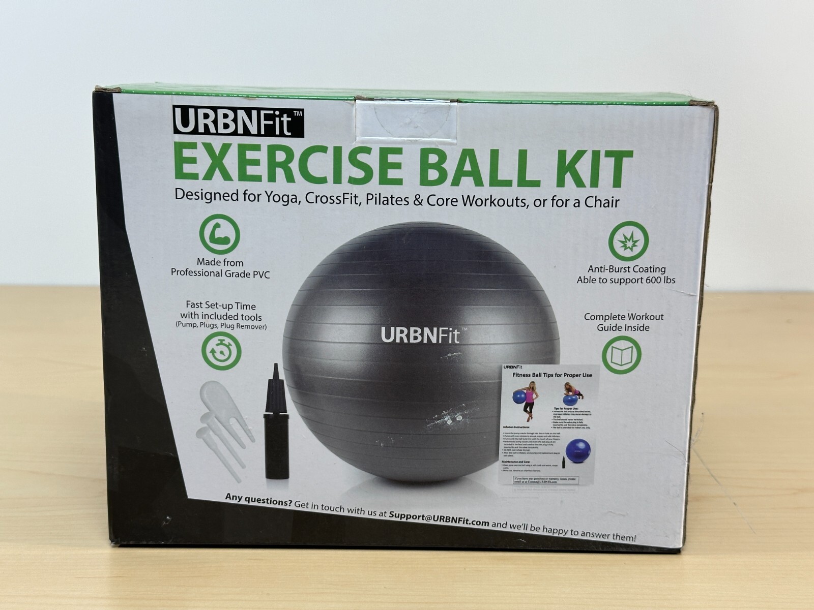 URBNFit Exercise Ball (65 cm) for Stability & Yoga - Workout Guide