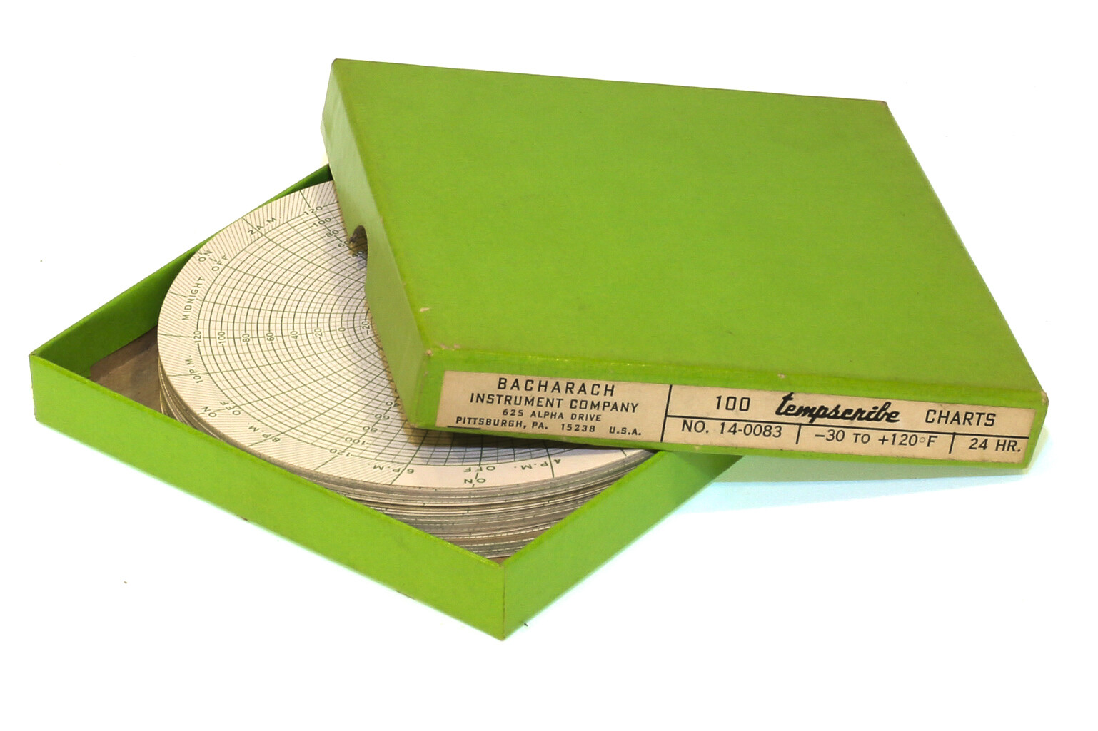 Box of 100 Tempscribe 14-0083 24 Hour Charts by Bacharach Instrument Company NOS