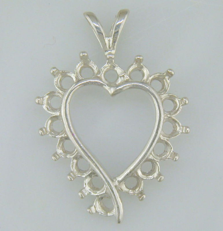 2.5 Round Heart Cluster Pendant Setting Sterling Silver