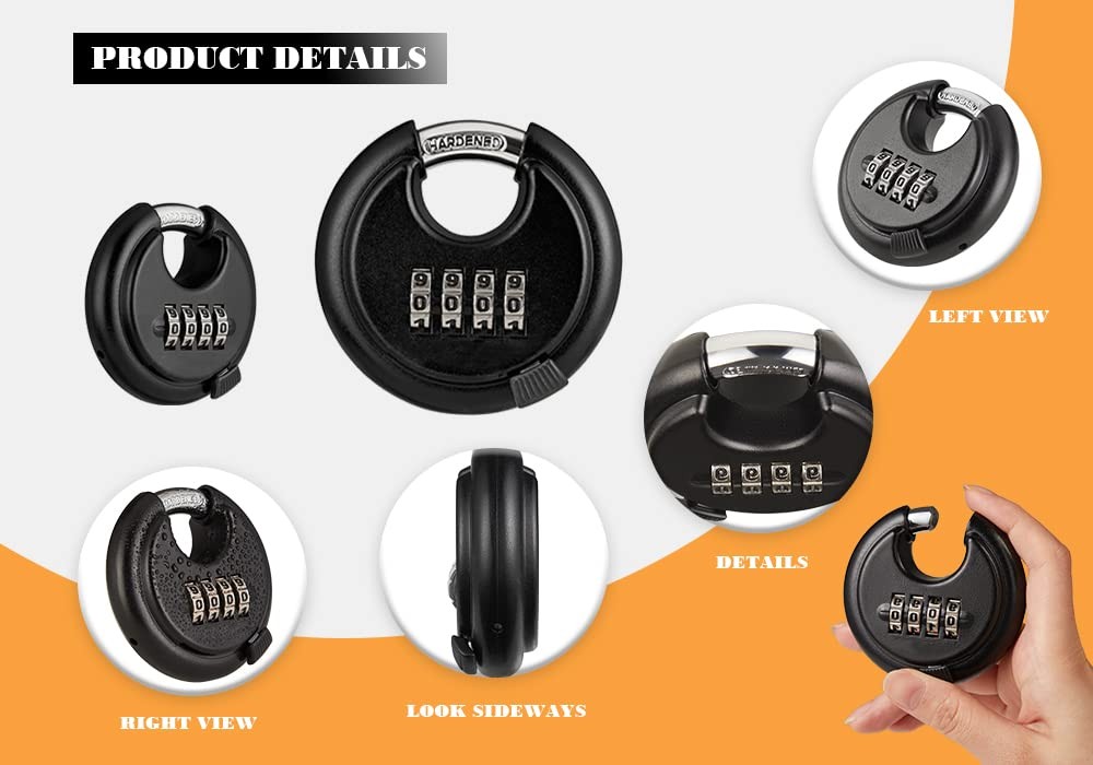 Wulalack 70Mm Weatherproof Combination Lock Disc Padlock Combination 4