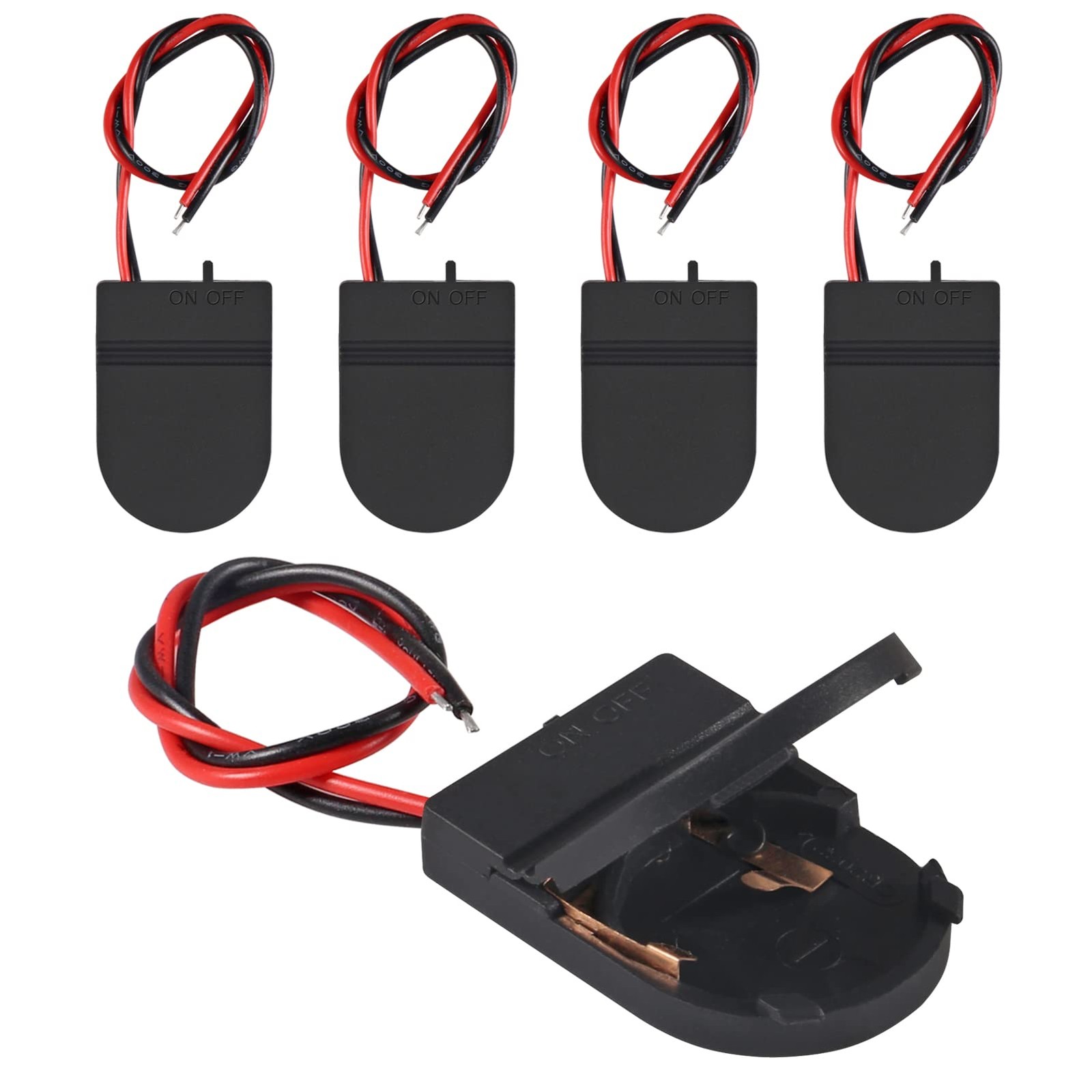 Alinan 5pcs Button Battery Holder Coin Cell with Switch Black
