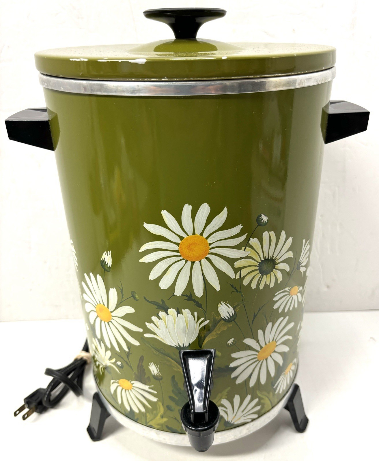 Vintage 1973 Sears MCM 30 Cup Coffee Maker Electric Percolator Green w/ Flowers