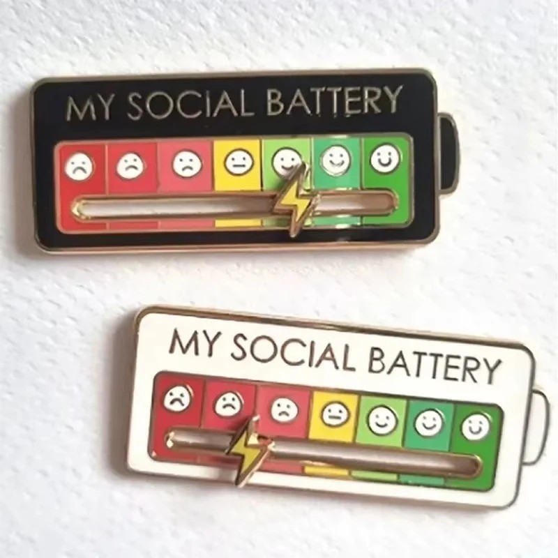 Mood Conversion Energy Brooch for Women Men My Social Battery Badge