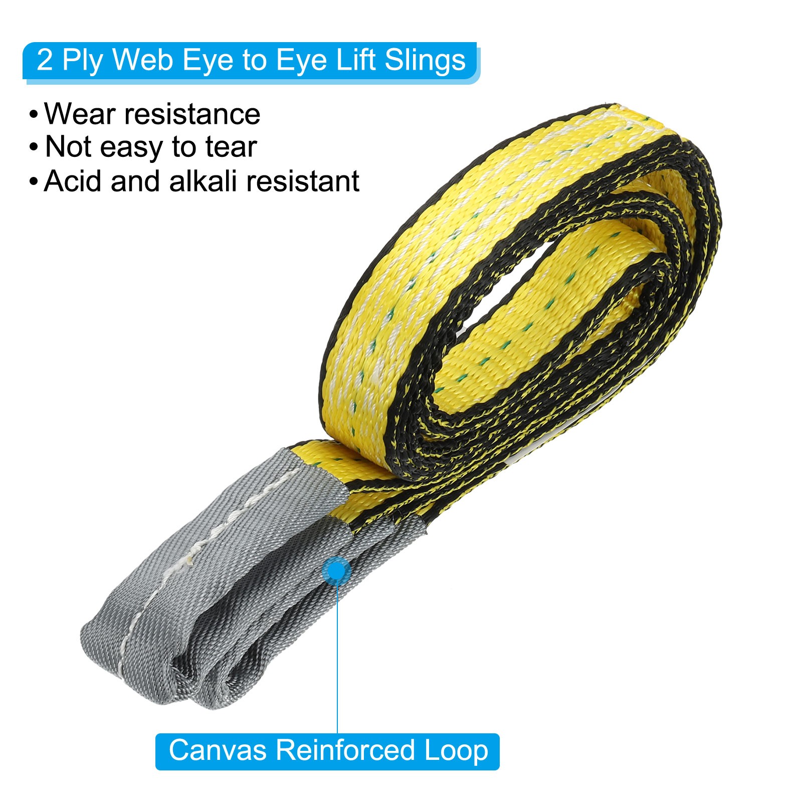 2-Ply 1"x4' Lift Strap 3100lbs Polyester Tie Down Web Straps, Yellow