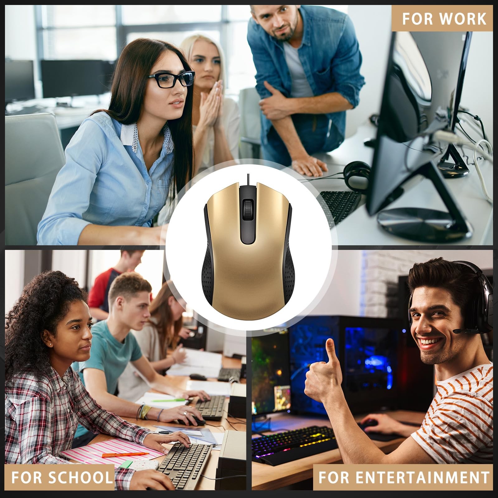 Hoteam 12 Pcs Gold Wired Computer Mouse Bulk Cord USB Computer Mice Ergonomic...