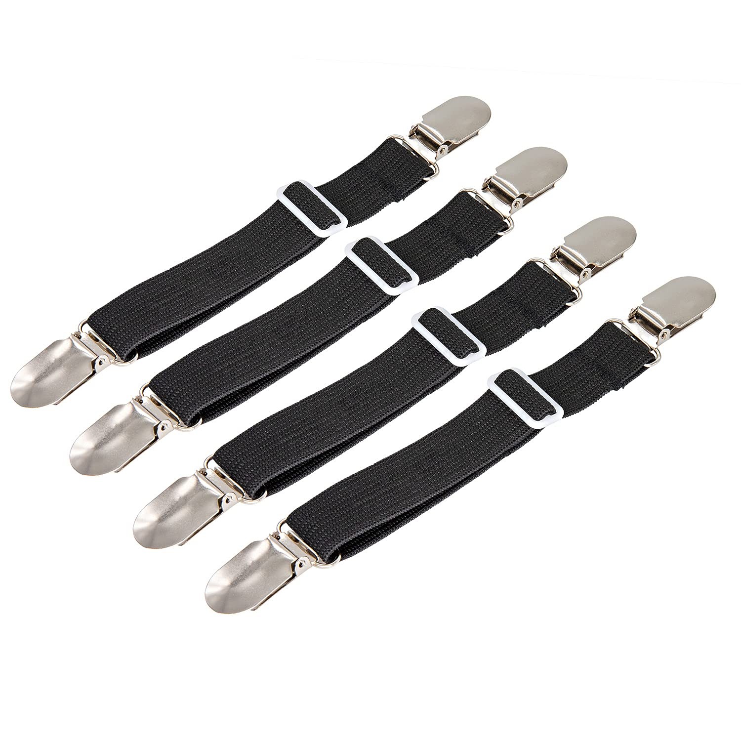 BetyBedy 4Pcs Adjustable Bed Sheet Fasteners Suspenders, Straight-4pcs, Black