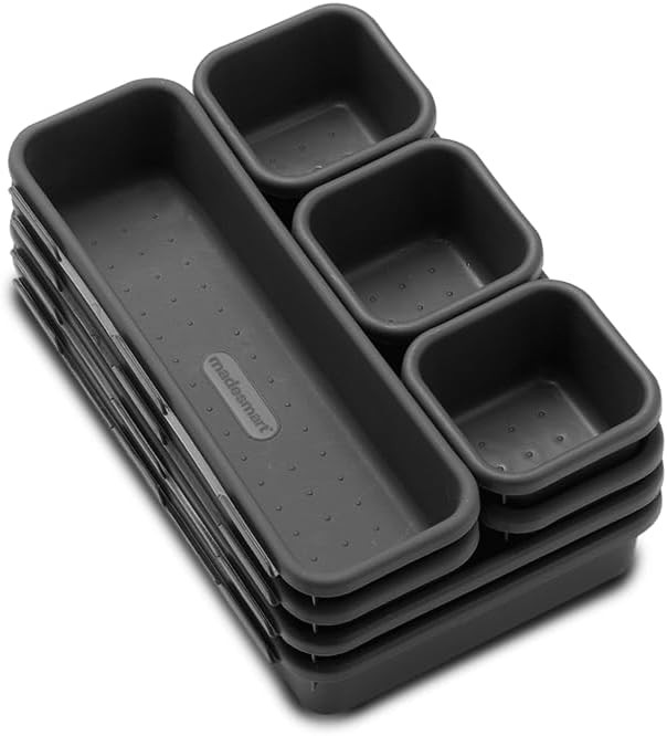 8-Piece Interlocking Bin Pack for Drawer Organization, Plastic Interlo