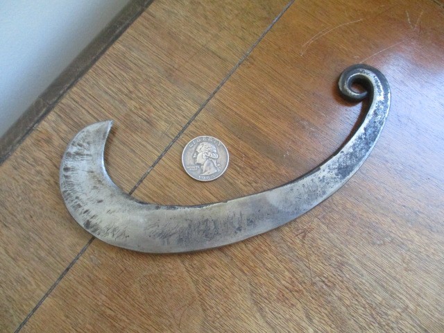 Hand Forged Hook Knife w/ Scroll Design - Blacksmith Signed